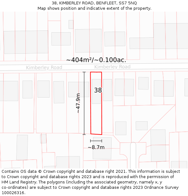 38, KIMBERLEY ROAD, BENFLEET, SS7 5NQ: Plot and title map