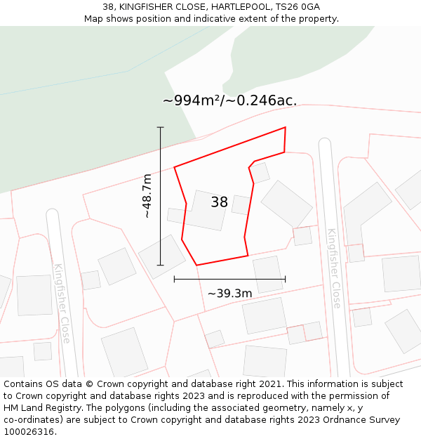 38, KINGFISHER CLOSE, HARTLEPOOL, TS26 0GA: Plot and title map
