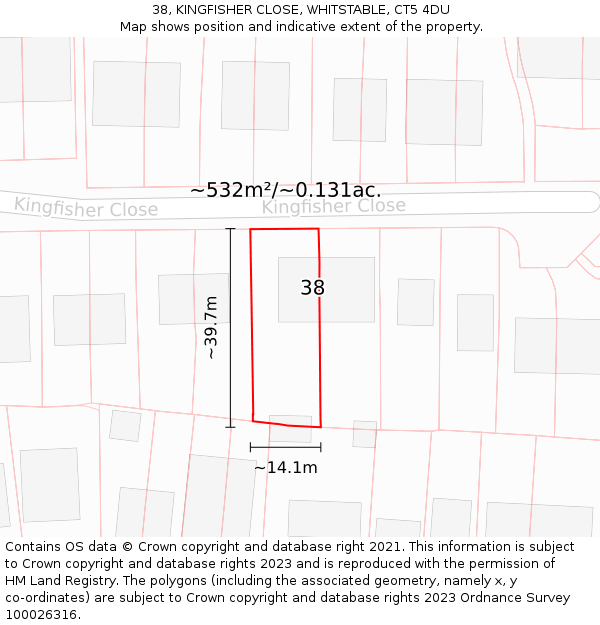 38, KINGFISHER CLOSE, WHITSTABLE, CT5 4DU: Plot and title map