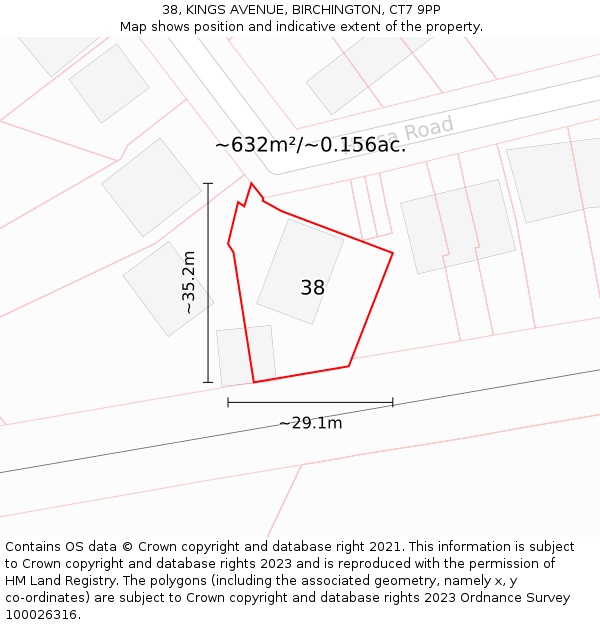 38, KINGS AVENUE, BIRCHINGTON, CT7 9PP: Plot and title map