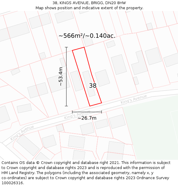 38, KINGS AVENUE, BRIGG, DN20 8HW: Plot and title map