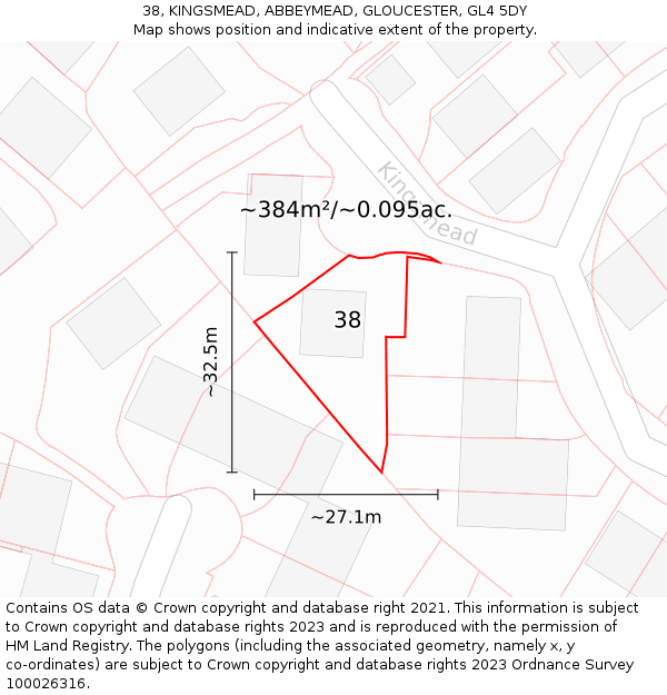 38, KINGSMEAD, ABBEYMEAD, GLOUCESTER, GL4 5DY: Plot and title map