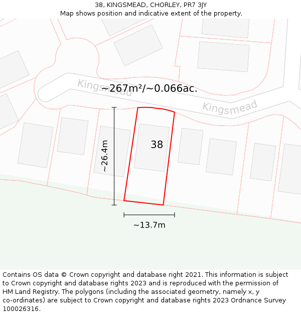 38, KINGSMEAD, CHORLEY, PR7 3JY: Plot and title map