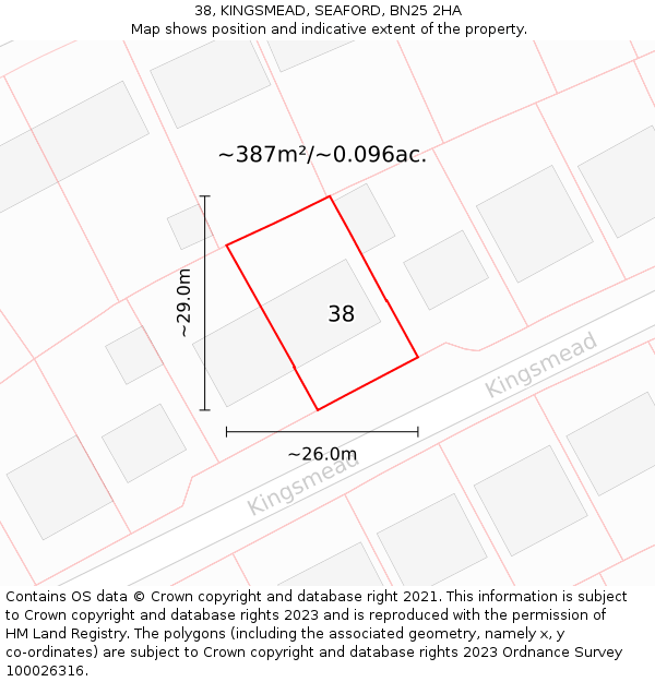 38, KINGSMEAD, SEAFORD, BN25 2HA: Plot and title map