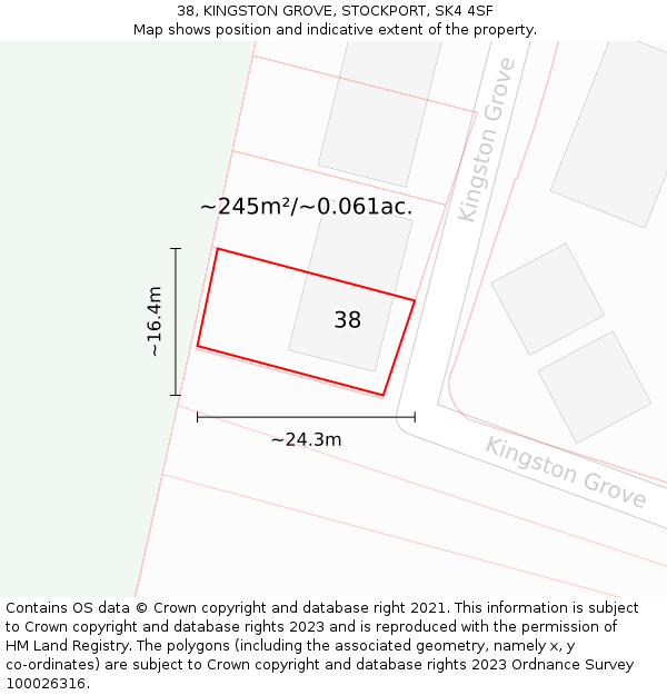 38, KINGSTON GROVE, STOCKPORT, SK4 4SF: Plot and title map