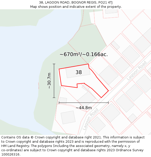 38, LAGOON ROAD, BOGNOR REGIS, PO21 4TJ: Plot and title map