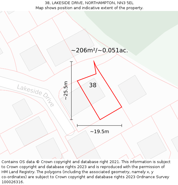 38, LAKESIDE DRIVE, NORTHAMPTON, NN3 5EL: Plot and title map