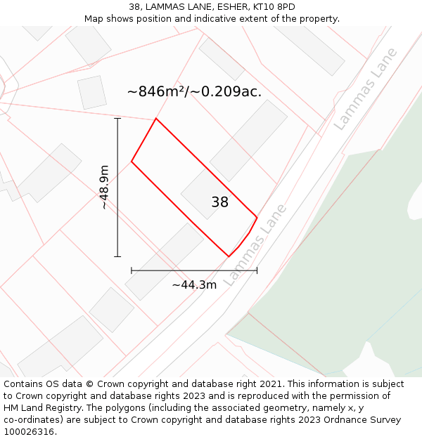 38, LAMMAS LANE, ESHER, KT10 8PD: Plot and title map