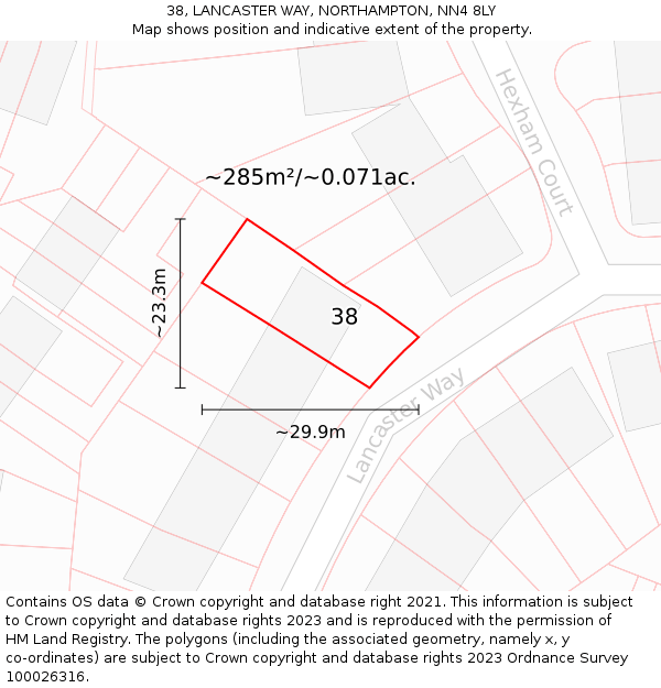 38, LANCASTER WAY, NORTHAMPTON, NN4 8LY: Plot and title map