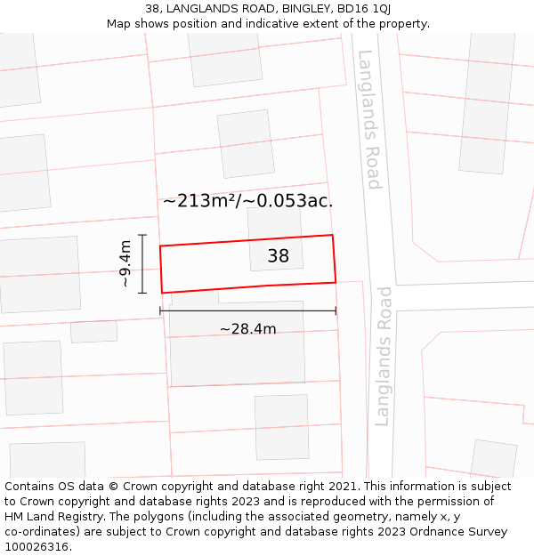 38, LANGLANDS ROAD, BINGLEY, BD16 1QJ: Plot and title map