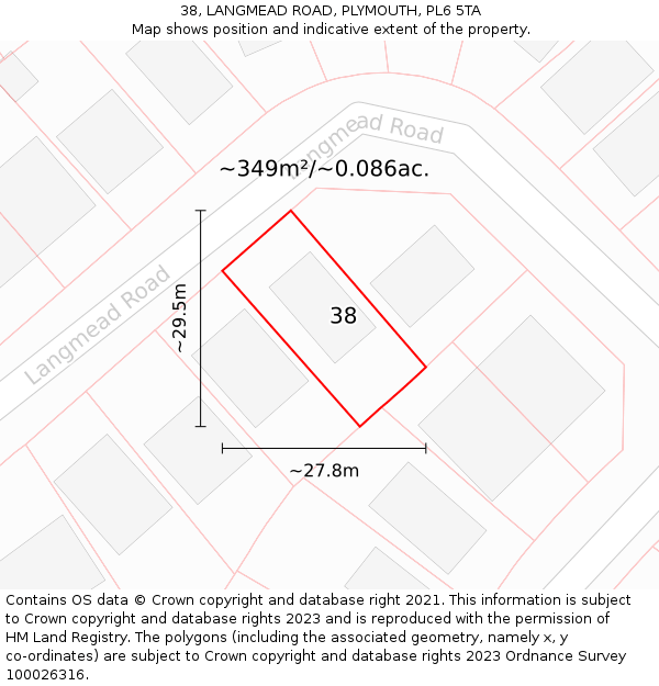 38, LANGMEAD ROAD, PLYMOUTH, PL6 5TA: Plot and title map