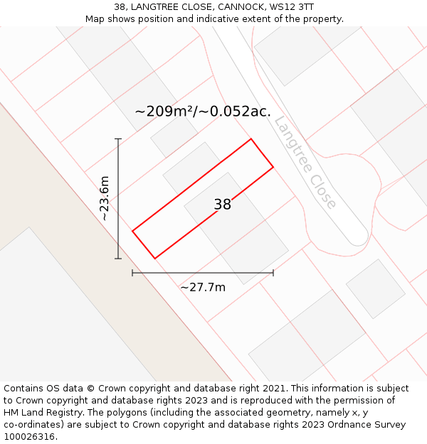 38, LANGTREE CLOSE, CANNOCK, WS12 3TT: Plot and title map