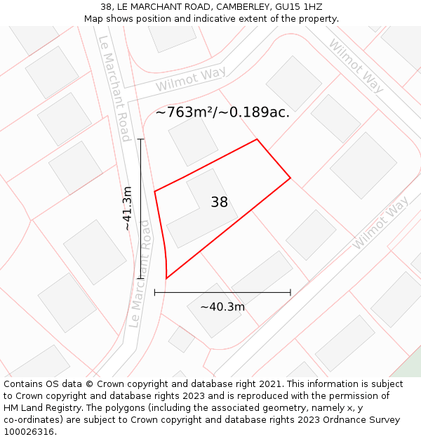 38, LE MARCHANT ROAD, CAMBERLEY, GU15 1HZ: Plot and title map