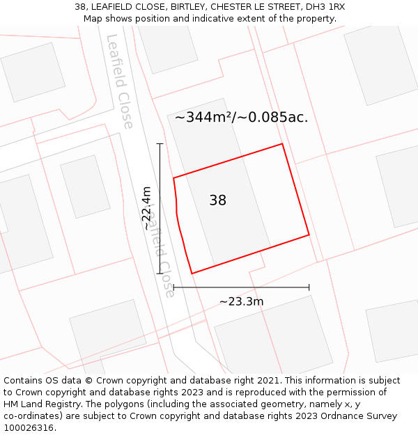 38, LEAFIELD CLOSE, BIRTLEY, CHESTER LE STREET, DH3 1RX: Plot and title map