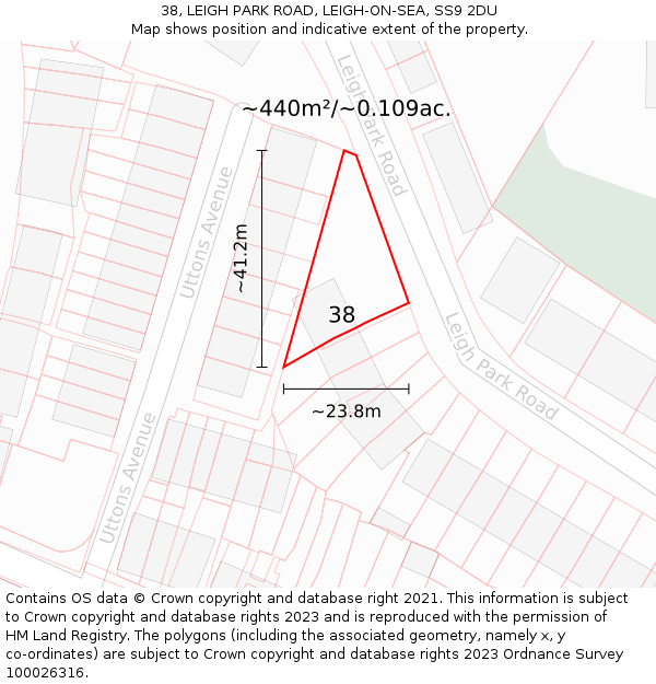 38, LEIGH PARK ROAD, LEIGH-ON-SEA, SS9 2DU: Plot and title map