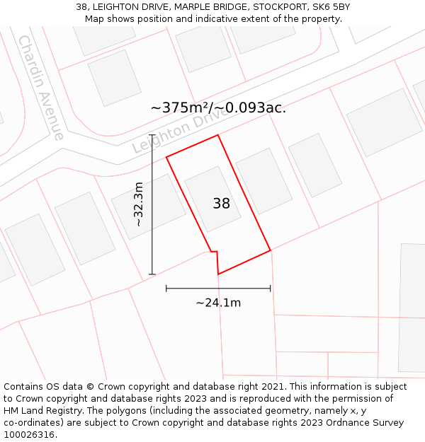 38, LEIGHTON DRIVE, MARPLE BRIDGE, STOCKPORT, SK6 5BY: Plot and title map