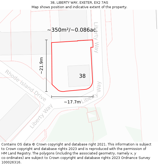 38, LIBERTY WAY, EXETER, EX2 7AS: Plot and title map