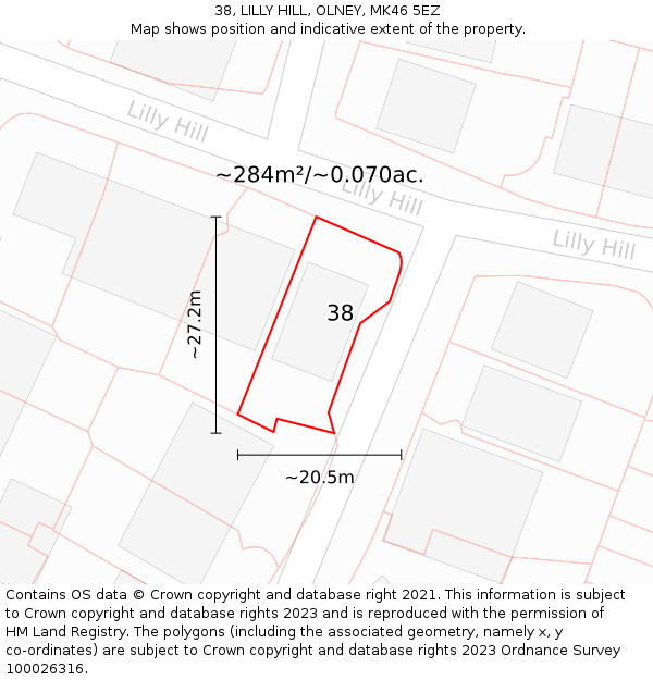 38, LILLY HILL, OLNEY, MK46 5EZ: Plot and title map