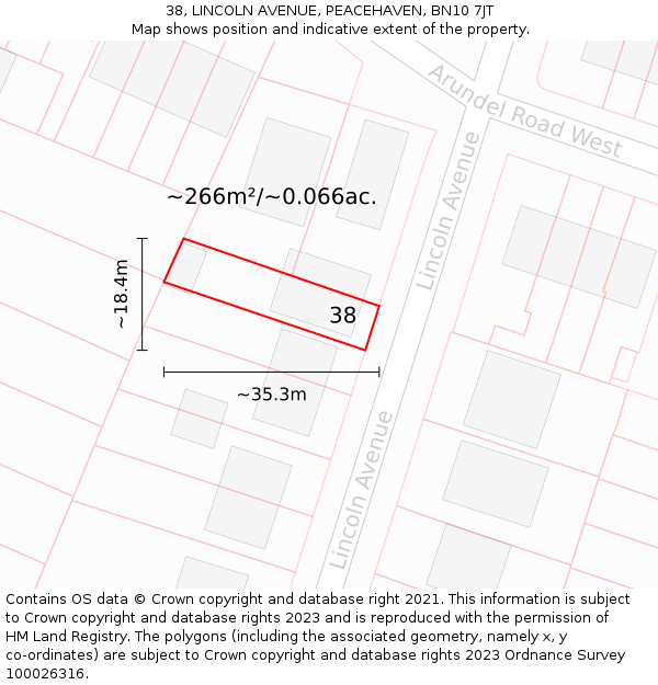 38, LINCOLN AVENUE, PEACEHAVEN, BN10 7JT: Plot and title map