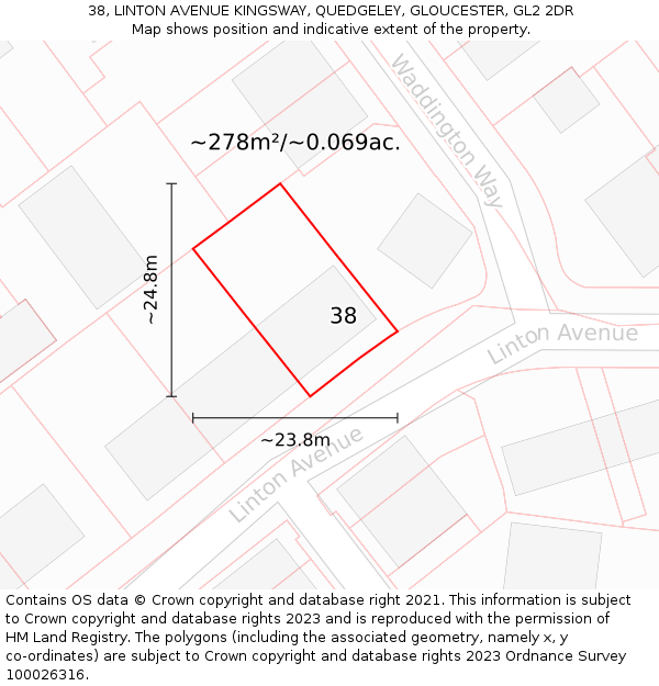 38, LINTON AVENUE KINGSWAY, QUEDGELEY, GLOUCESTER, GL2 2DR: Plot and title map