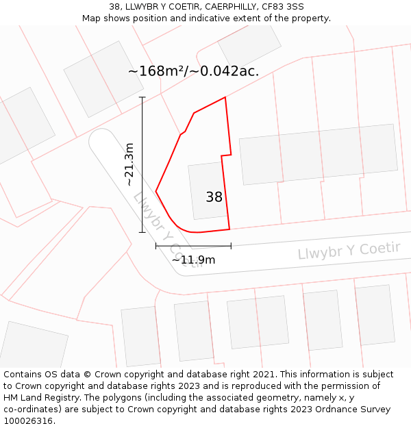 38, LLWYBR Y COETIR, CAERPHILLY, CF83 3SS: Plot and title map