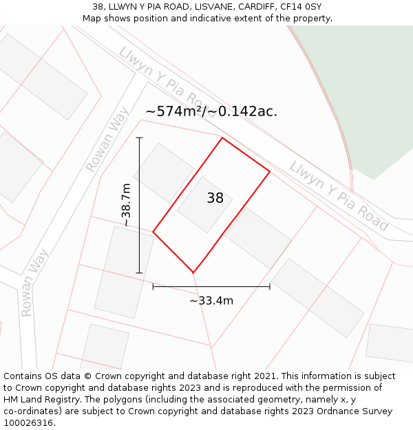 38, LLWYN Y PIA ROAD, LISVANE, CARDIFF, CF14 0SY: Plot and title map