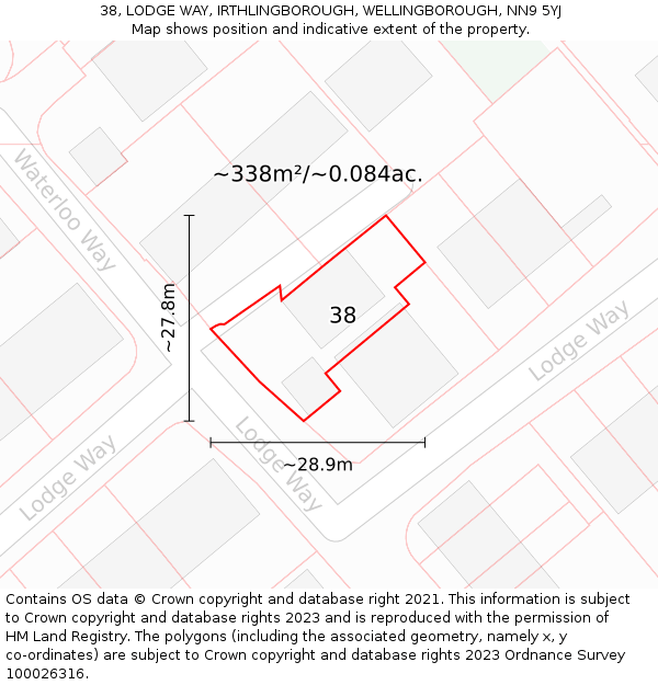 38, LODGE WAY, IRTHLINGBOROUGH, WELLINGBOROUGH, NN9 5YJ: Plot and title map