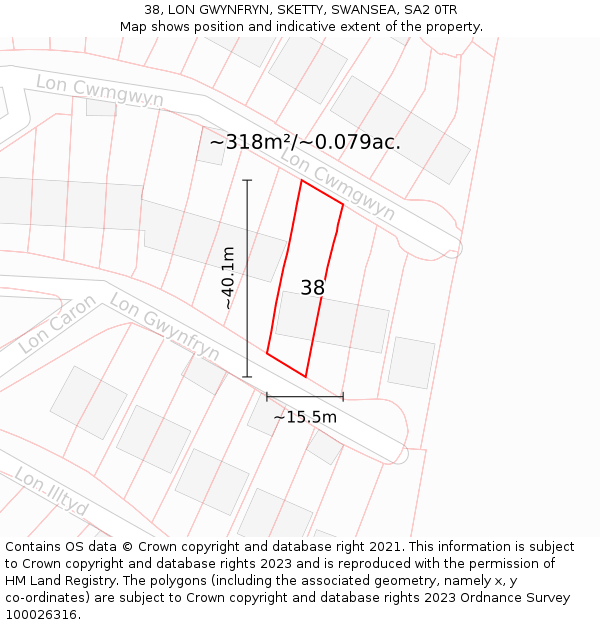 38, LON GWYNFRYN, SKETTY, SWANSEA, SA2 0TR: Plot and title map