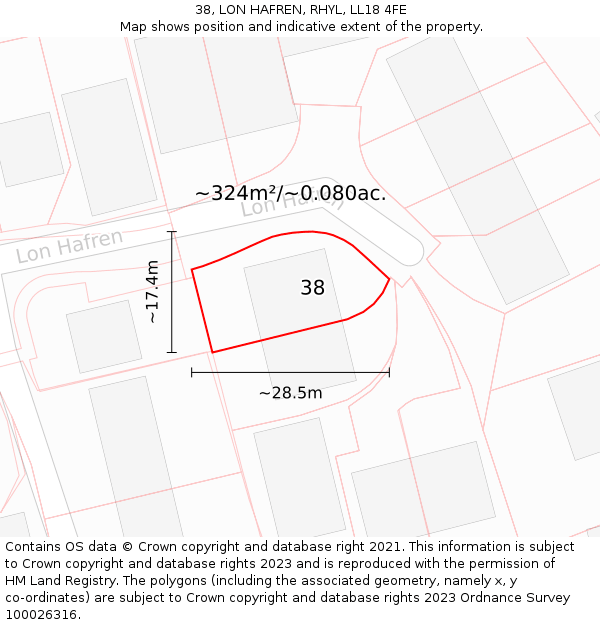 38, LON HAFREN, RHYL, LL18 4FE: Plot and title map