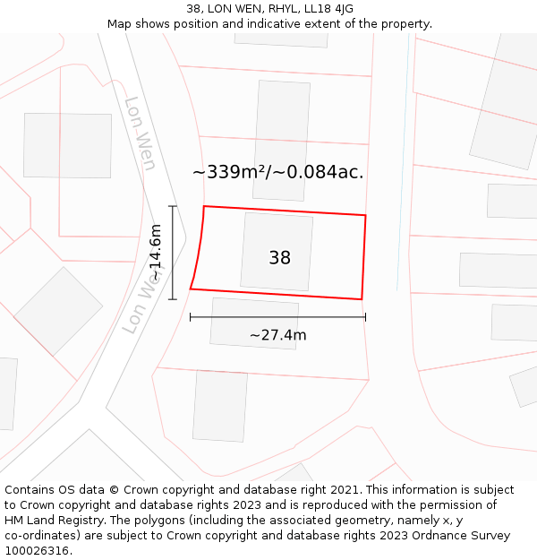 38, LON WEN, RHYL, LL18 4JG: Plot and title map