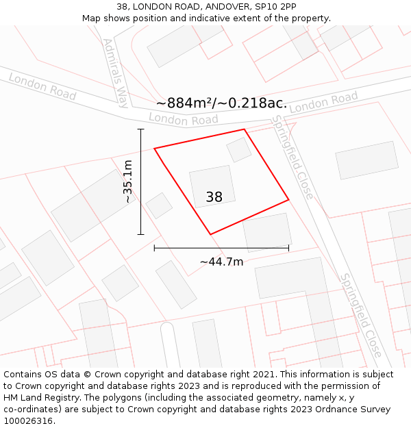 38, LONDON ROAD, ANDOVER, SP10 2PP: Plot and title map