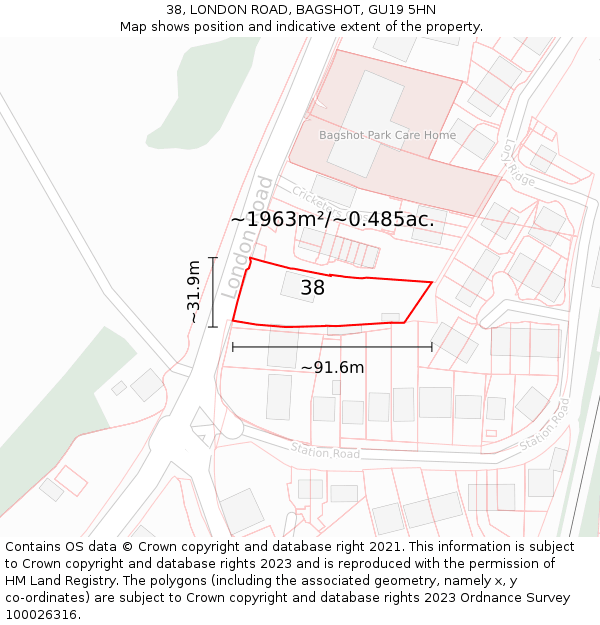 38, LONDON ROAD, BAGSHOT, GU19 5HN: Plot and title map