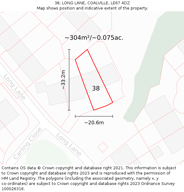 38, LONG LANE, COALVILLE, LE67 4DZ: Plot and title map