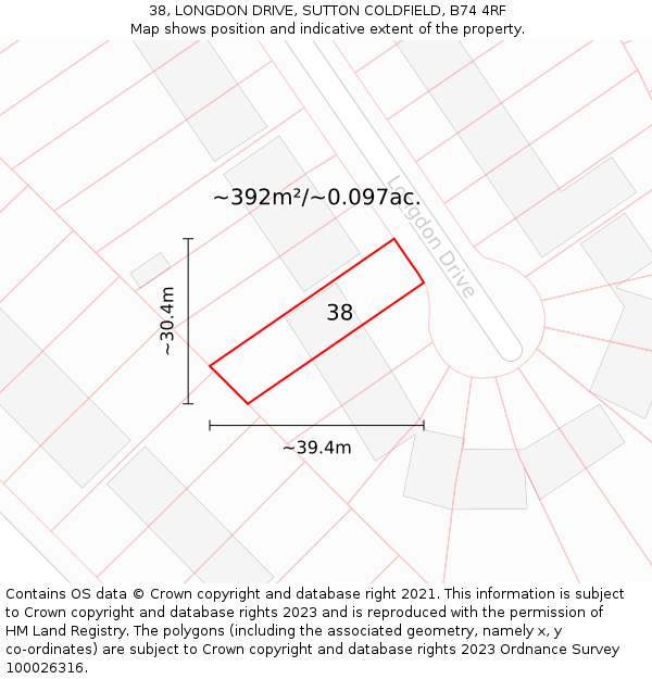 38, LONGDON DRIVE, SUTTON COLDFIELD, B74 4RF: Plot and title map