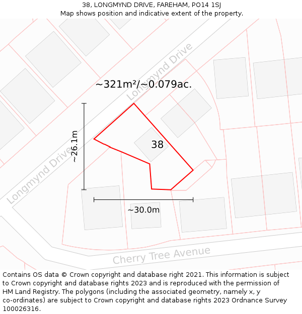 38, LONGMYND DRIVE, FAREHAM, PO14 1SJ: Plot and title map