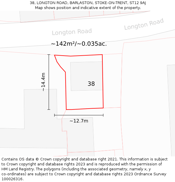 38, LONGTON ROAD, BARLASTON, STOKE-ON-TRENT, ST12 9AJ: Plot and title map
