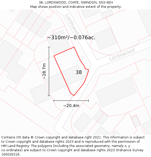 38, LORDSWOOD, COATE, SWINDON, SN3 6EH: Plot and title map