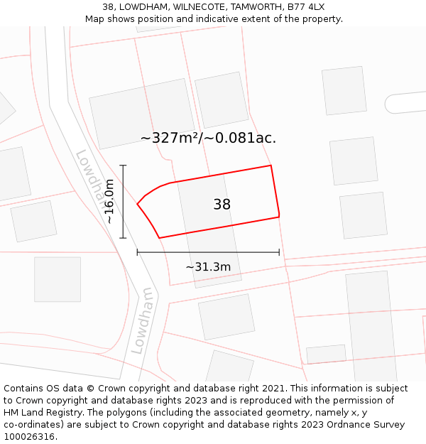 38, LOWDHAM, WILNECOTE, TAMWORTH, B77 4LX: Plot and title map