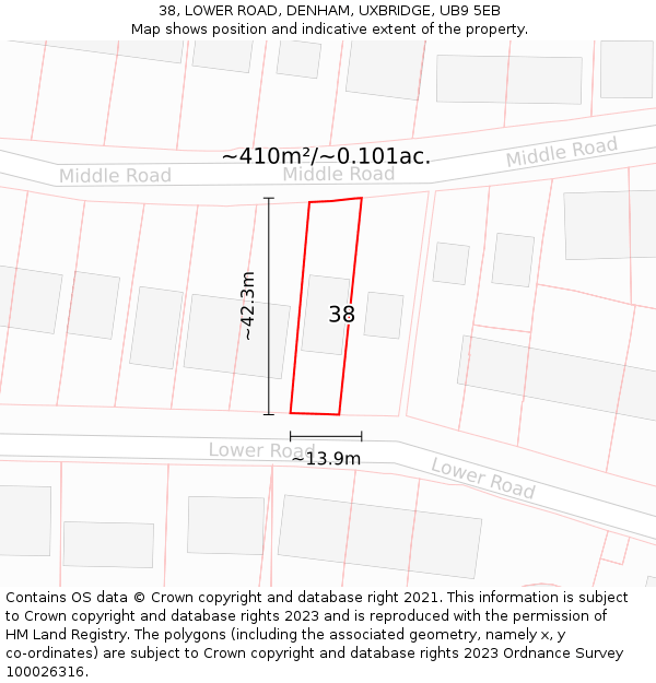 38, LOWER ROAD, DENHAM, UXBRIDGE, UB9 5EB: Plot and title map