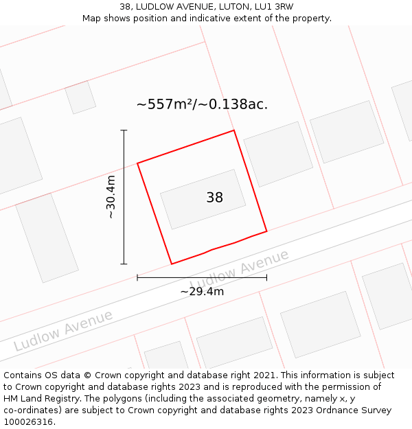 38, LUDLOW AVENUE, LUTON, LU1 3RW: Plot and title map