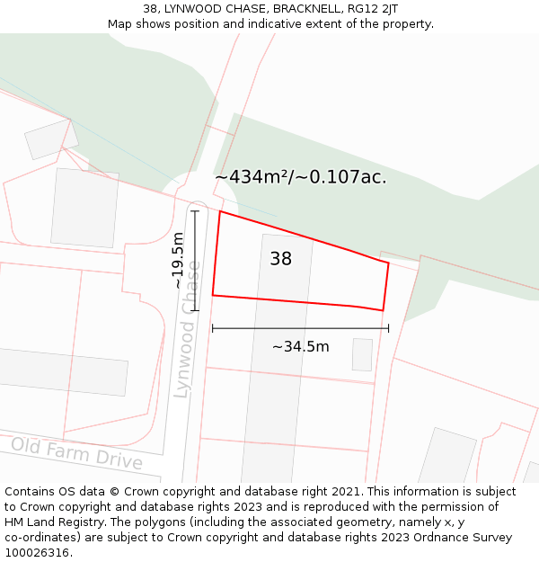 38, LYNWOOD CHASE, BRACKNELL, RG12 2JT: Plot and title map