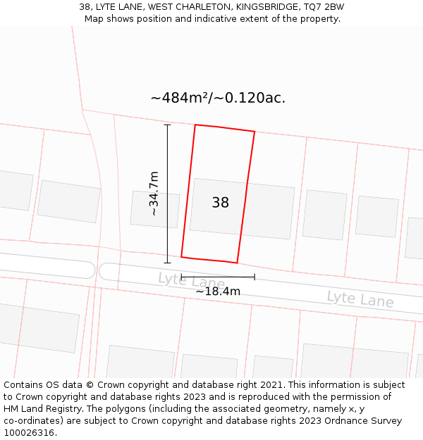 38, LYTE LANE, WEST CHARLETON, KINGSBRIDGE, TQ7 2BW: Plot and title map