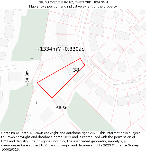 38, MACKENZIE ROAD, THETFORD, IP24 3NH: Plot and title map