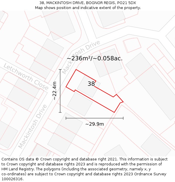 38, MACKINTOSH DRIVE, BOGNOR REGIS, PO21 5DX: Plot and title map