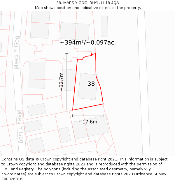 38, MAES Y GOG, RHYL, LL18 4QA: Plot and title map