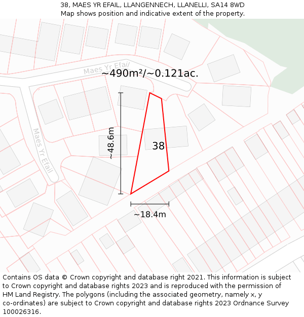 38, MAES YR EFAIL, LLANGENNECH, LLANELLI, SA14 8WD: Plot and title map