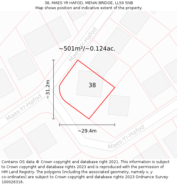 38, MAES YR HAFOD, MENAI BRIDGE, LL59 5NB: Plot and title map