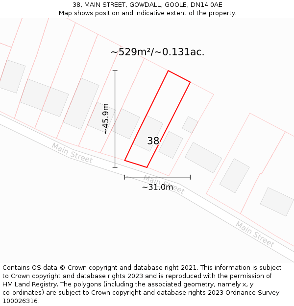 38, MAIN STREET, GOWDALL, GOOLE, DN14 0AE: Plot and title map