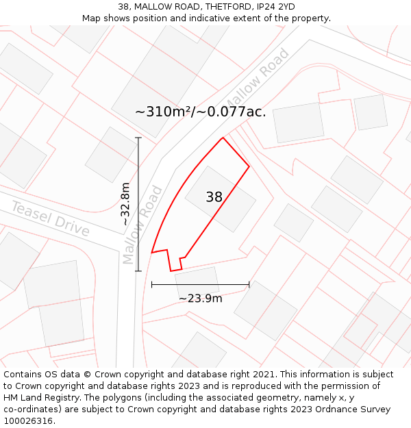 38, MALLOW ROAD, THETFORD, IP24 2YD: Plot and title map