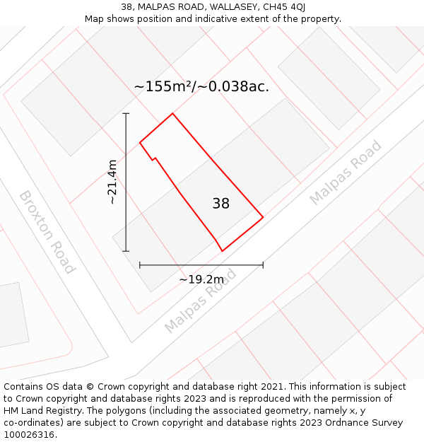 38, MALPAS ROAD, WALLASEY, CH45 4QJ: Plot and title map